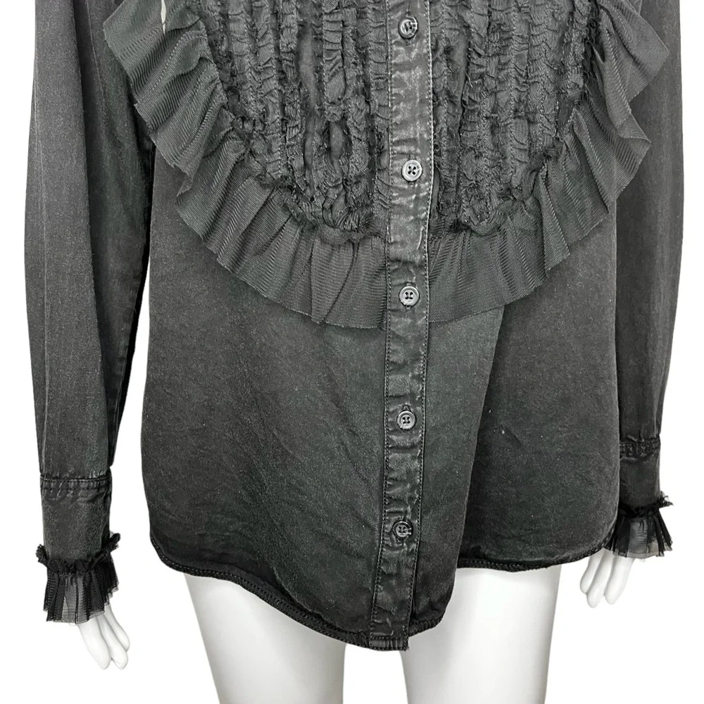 Pilcro Tulle Faded Black Collar Button Up Small - Picture 3 of 8